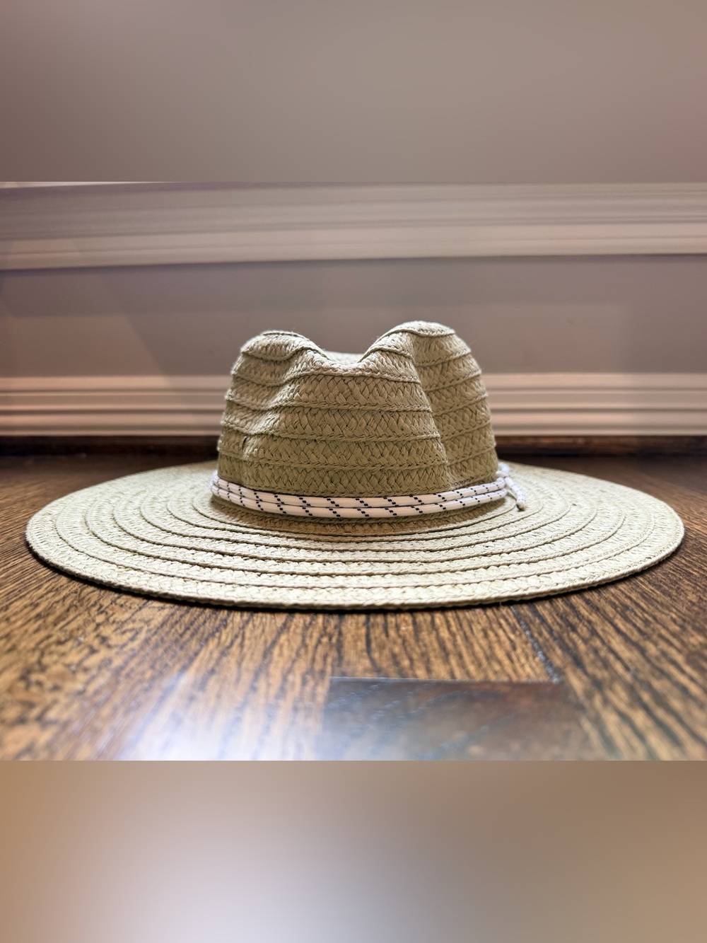 Madewell Light Olive Braided Straw Sun Hat with White Trim